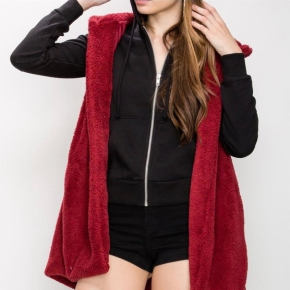 Super Soft Burgundy Fleeced Hoodie Vest